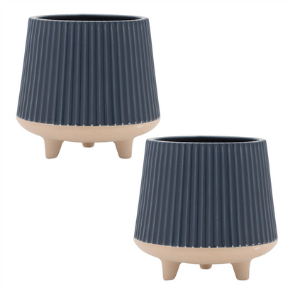 Ceramic Ribbed Footed Planter (Set of 2)