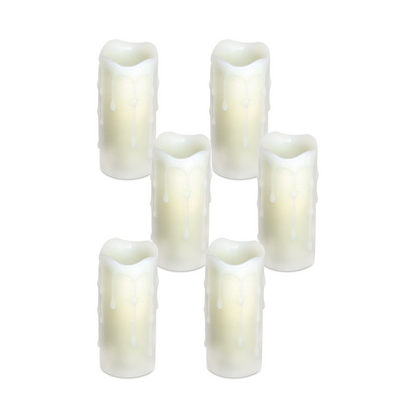 LED Wax Dripping Pillar Candle (Set of 6) 1.75"Dx4"H Wax/Plastic - 2 AA Batteries Not Incld.