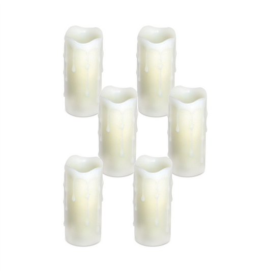 LED Wax Dripping Pillar Candle (Set of 6) 1.75"Dx4"H Wax/Plastic - 2 AA Batteries Not Incld.