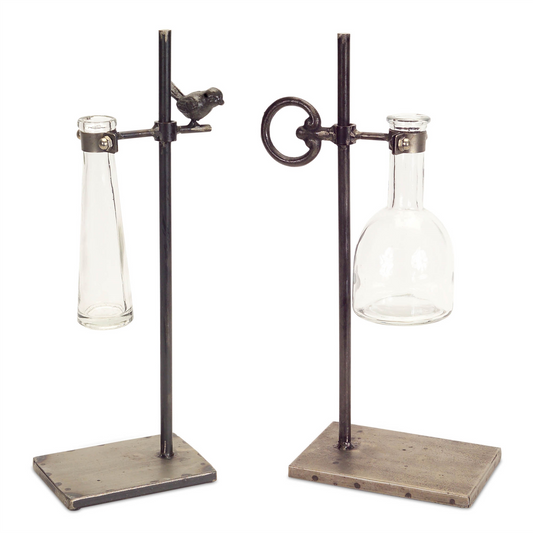 Hanging Bud Vase with Metal Stand (Set of 2)