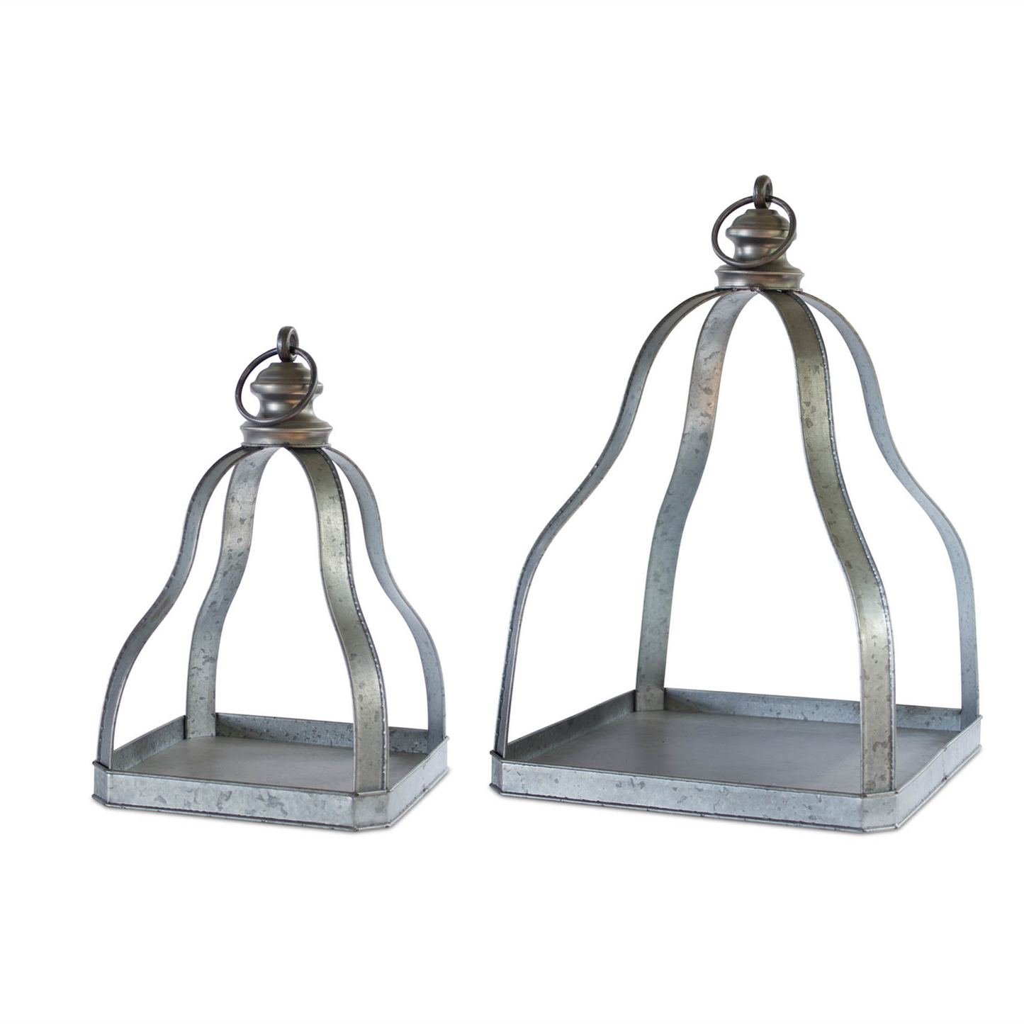 Galvanized Metal Lantern with Open Design (Set of 2)