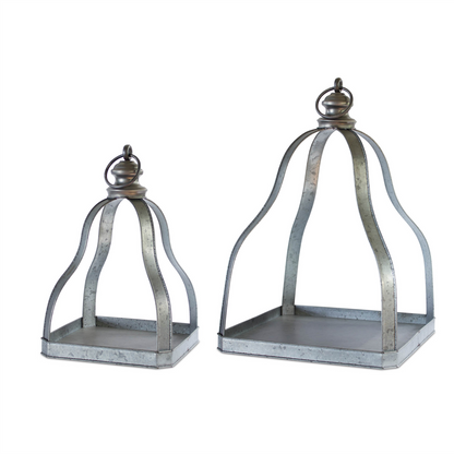 Galvanized Metal Lantern with Open Design (Set of 2)
