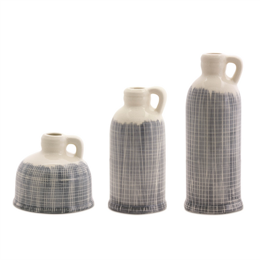 Terra Cotta Jug Vase with Navy Criss Cross Pattern (Set of 3)