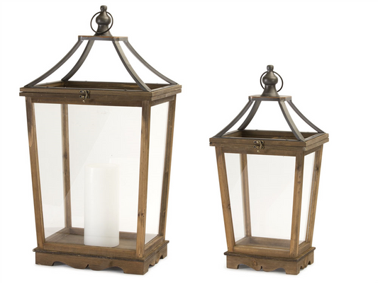 Natural Wooden Lantern with Open Top (Set of 2)