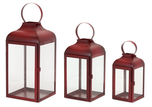 Modern Red Metal Lantern (Set of 3)