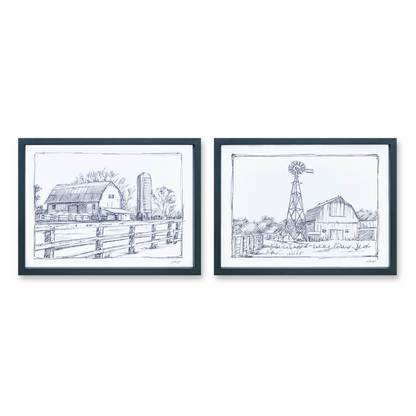 Framed Sketch Art Barn Print (Set of 2)