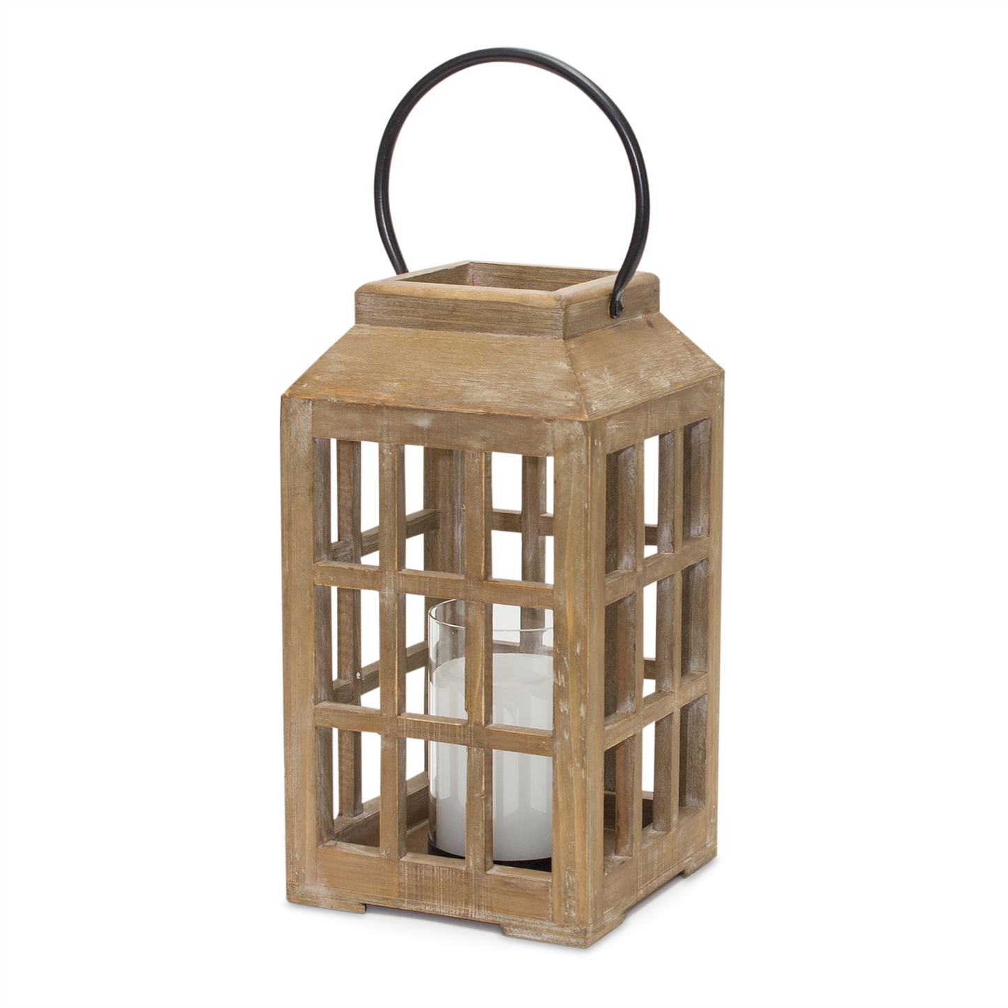 Natural Wooden Lantern with Glass Hurricane