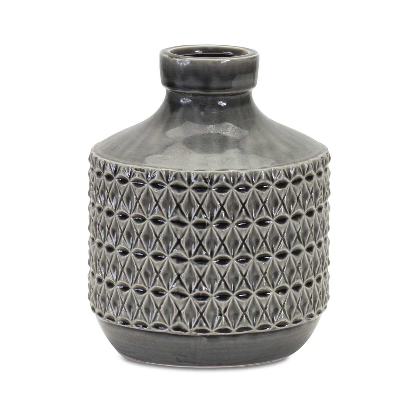 Goemetric Terra Cotta Vase with Black Finish 9"H