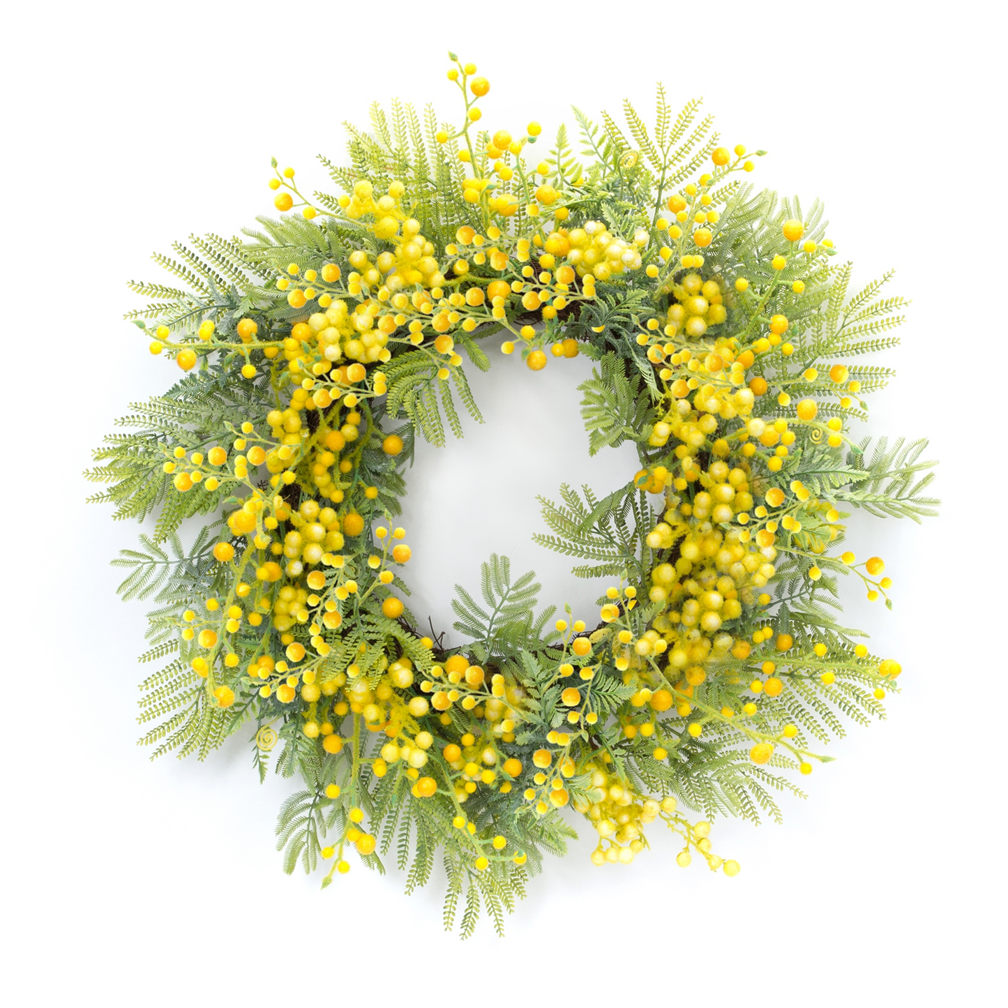 Fern and Mimosa Wreath 27”D Plastic