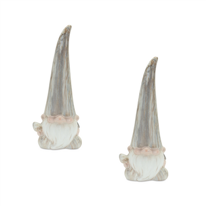 Modern Terra Cotta Gnome Figurine with Marble Finish (Set of 2)
