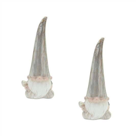 Modern Terra Cotta Gnome Figurine with Marble Finish (Set of 2)
