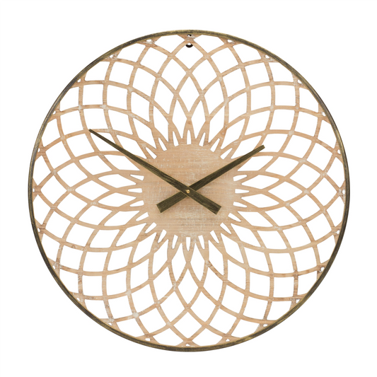 Round Lattice Wood Wall Clock 23.75"D