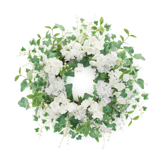 Hydrangea and Ivy Wreath 21.5”D Polyester