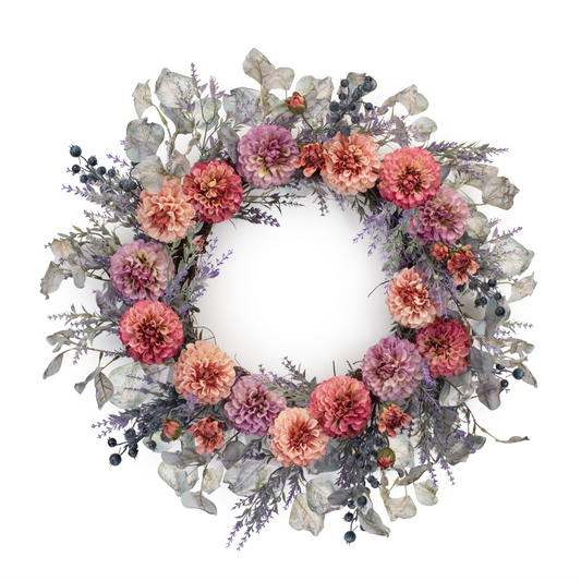 Mixed Zinnia Wreath 24”D Polyester/Twig