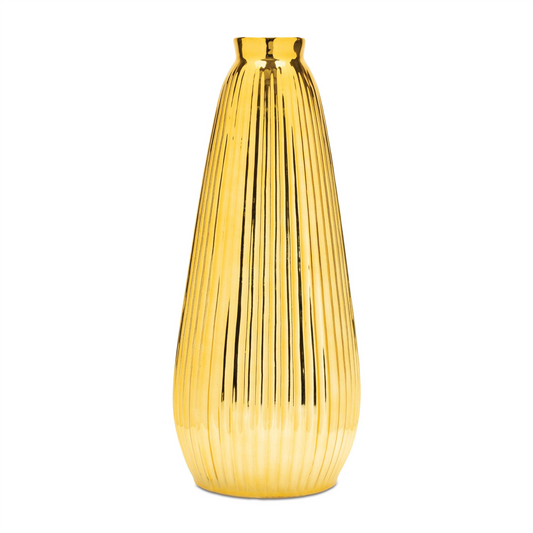 Ribbed Metallic Ceramic Vase 16.5"H