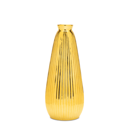 Ribbed Metallic Ceramic Vase 11.5"H