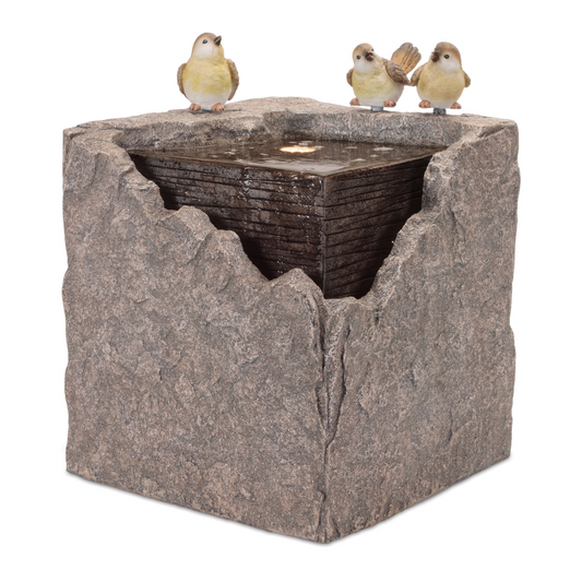 Bubbling Stone Fountain with Bird Accents 19"H