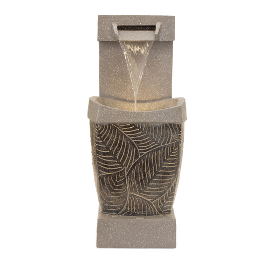 Leaf Etched Stone Fountain 27"H
