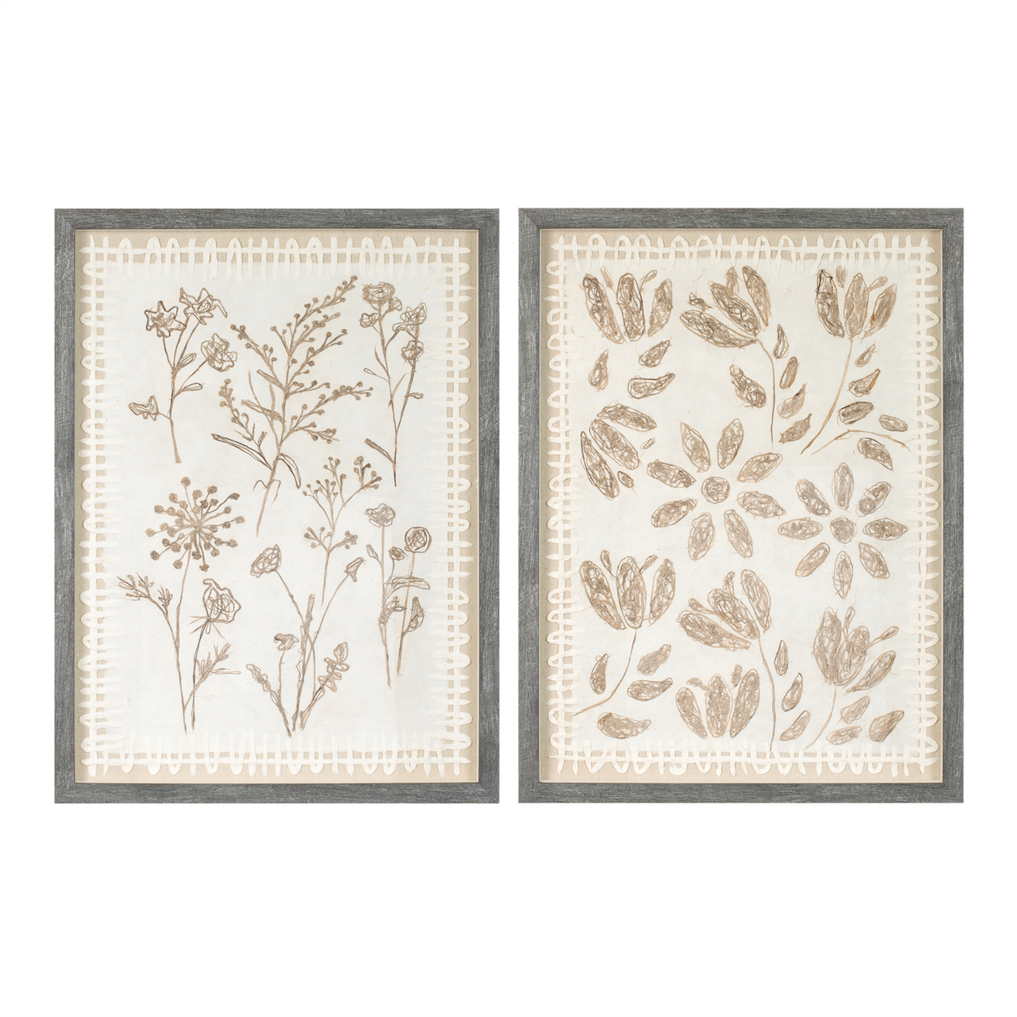 Framed Floral Wall Art Under Glass  (Set of 2)
