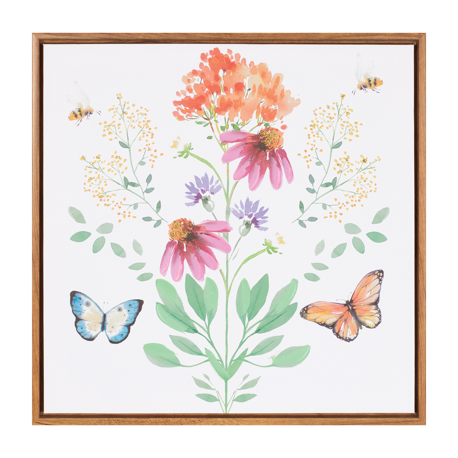Framed Floral and Butterfly Wall Art 15.5"SQ – Down to Earth LLC