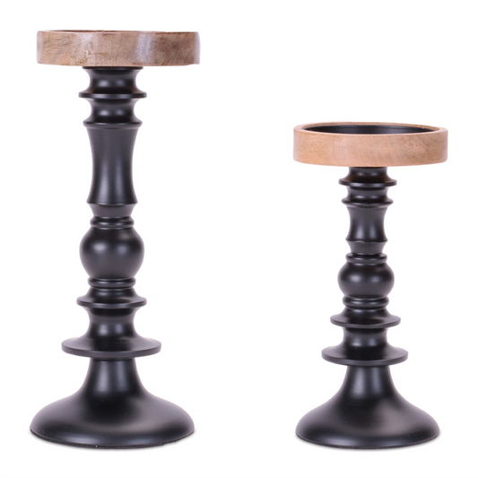 Candle Holder (Set of 2) 4"D x 8"H, 4.25"D x 10.5"H Metal/Wood