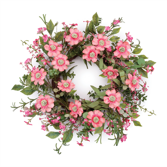 Mixed Pincushion Floral Wreath 22"D