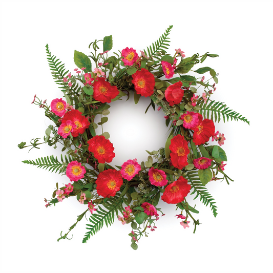 Mixed Poppy Floral Wreath 22"D