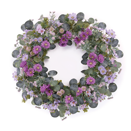 Mixed Daisy Floral and Thistle Wreath 22"D