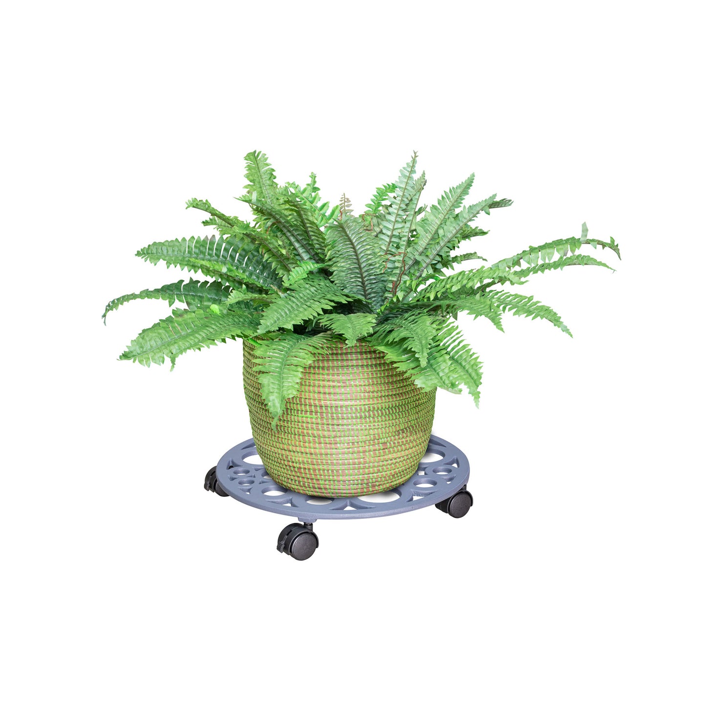 15" Pewter Round Cast Iron Plant Caddy