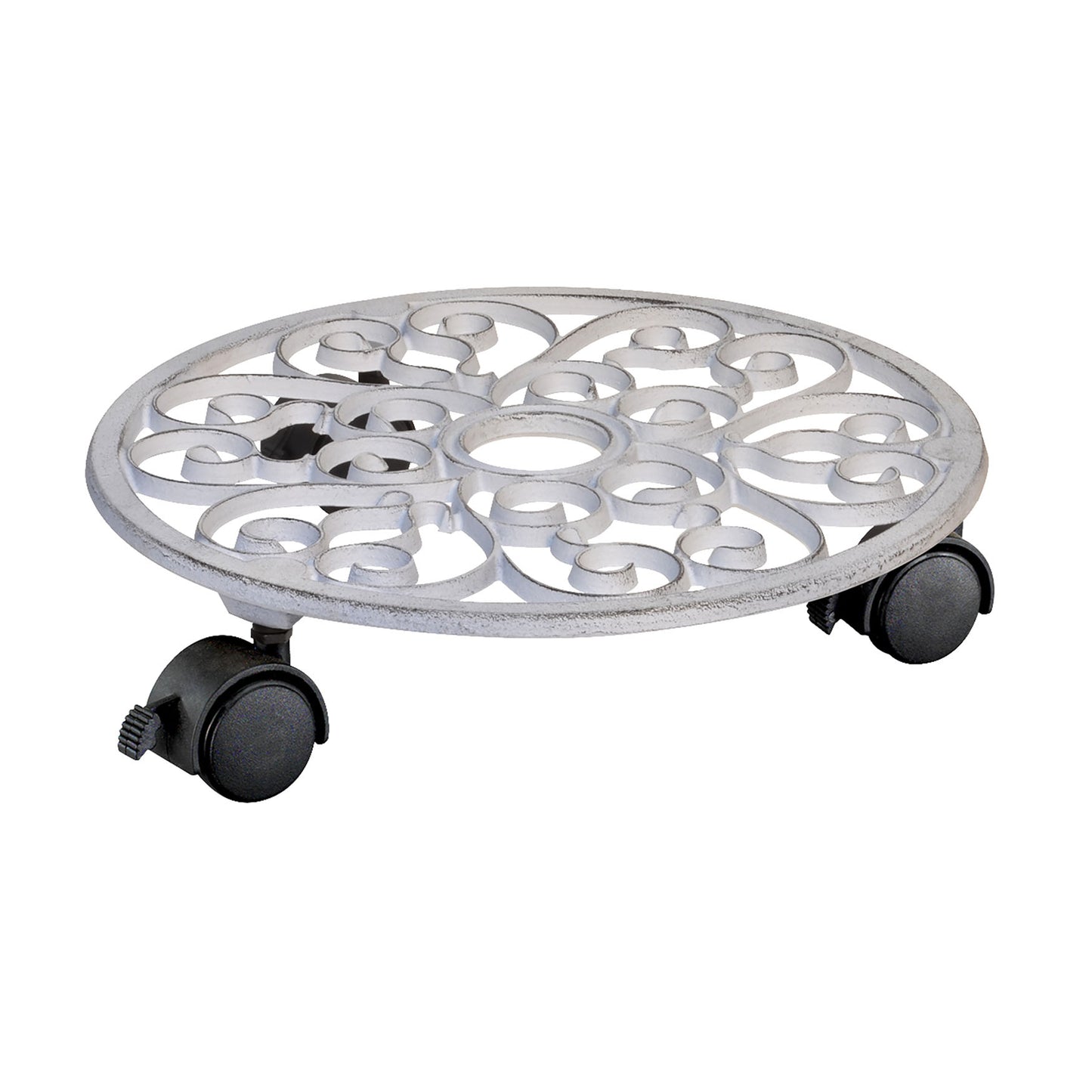 11.4" White Round Cast Iron Plant Caddy