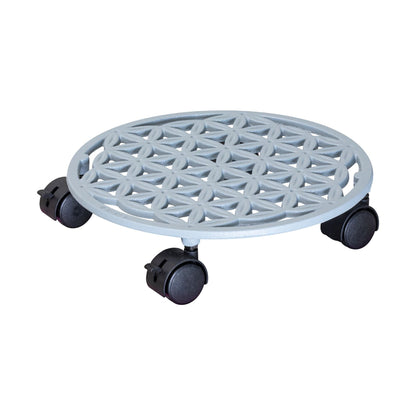11.4" Smoke Gray Round Cast Iron Plant Caddy
