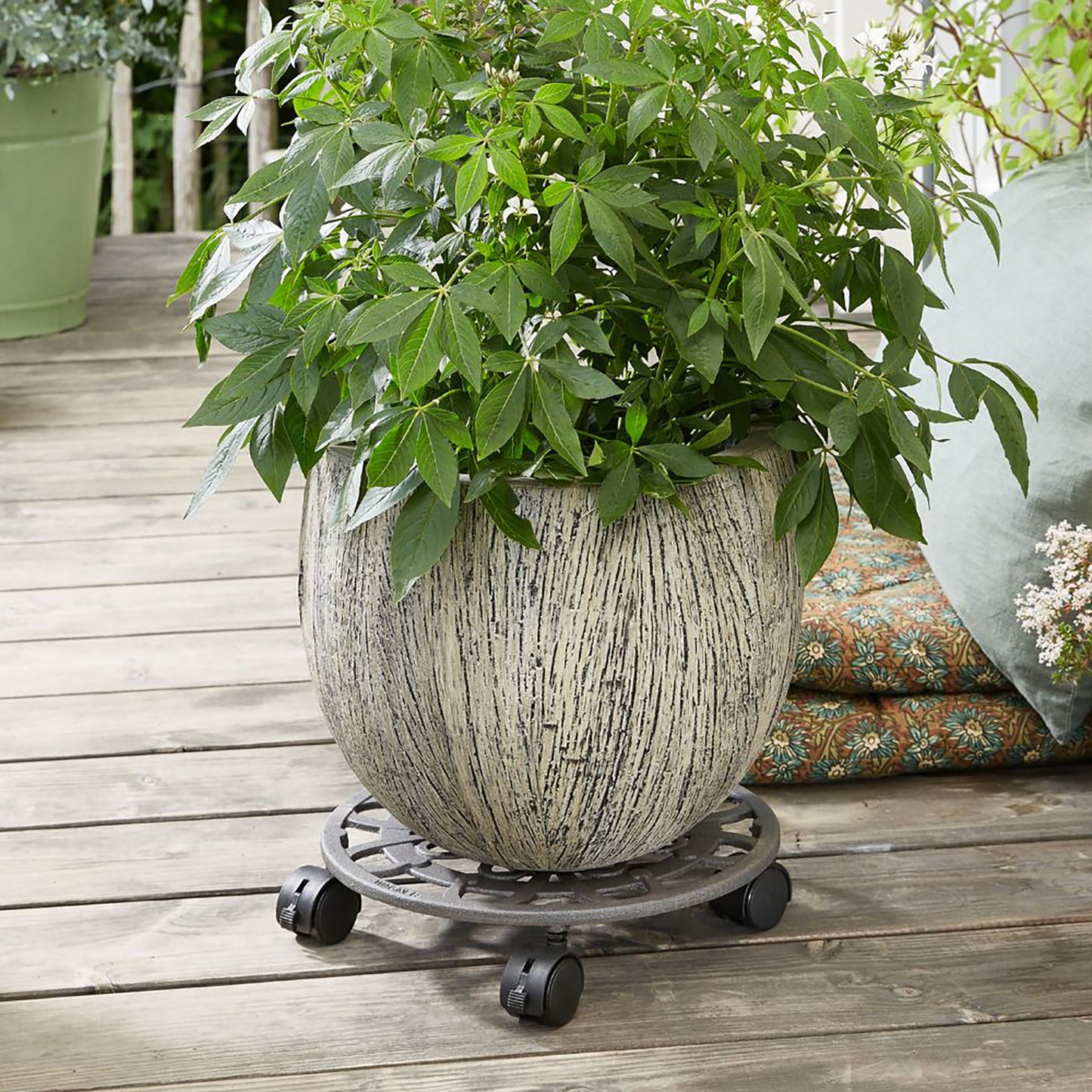 11.4" Slate Gray Round Cast Iron Plant Caddy