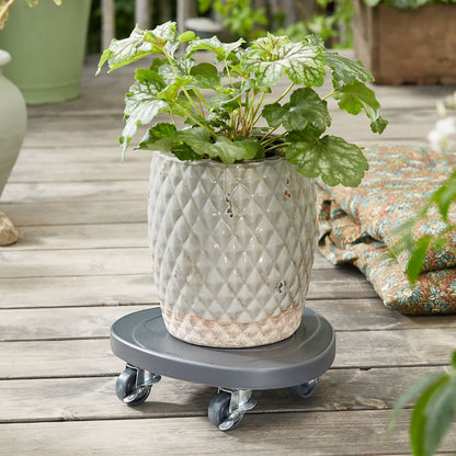 11" Charcoal Round Swirl Stone Plant Caddy