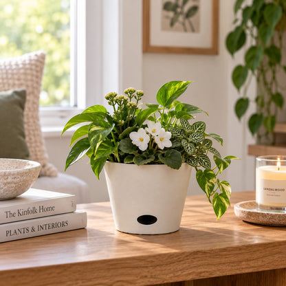 7" Cream Round Self-Watering Bamboo Pot