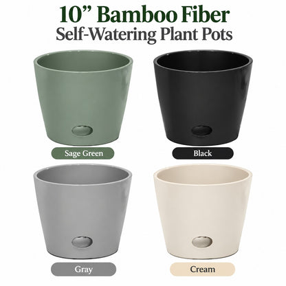 10" Sage Round Self-Watering Bamboo Pot