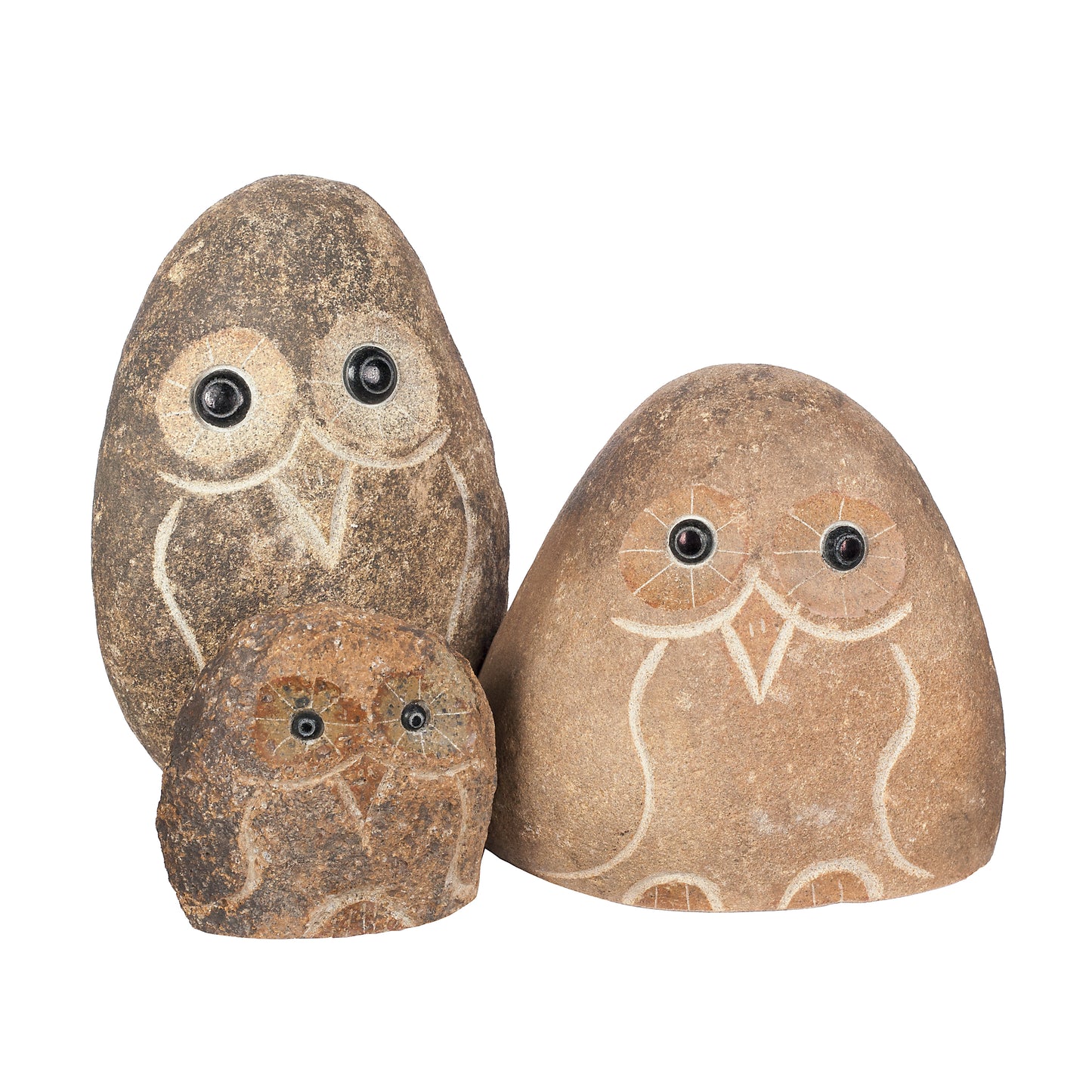 Family of Boulder Owls 3 Pcs 4" 6" 8"