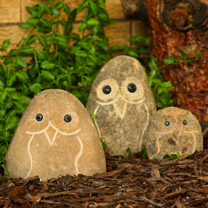 Family of Boulder Owls 3 Pcs 4" 6" 8"