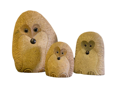 Family of Boulder Standing Hedgehogs 3 Pcs 6"8"12"