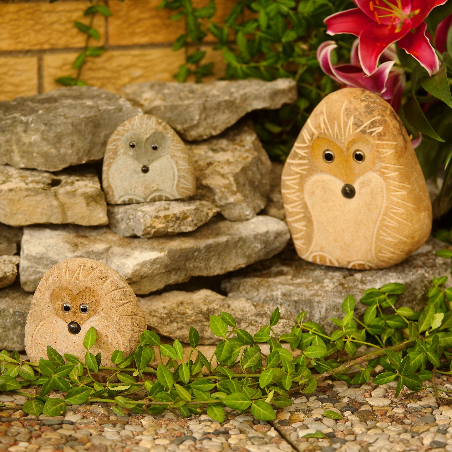 Family of Boulder Standing Hedgehogs 3 Pcs 4"6"8"