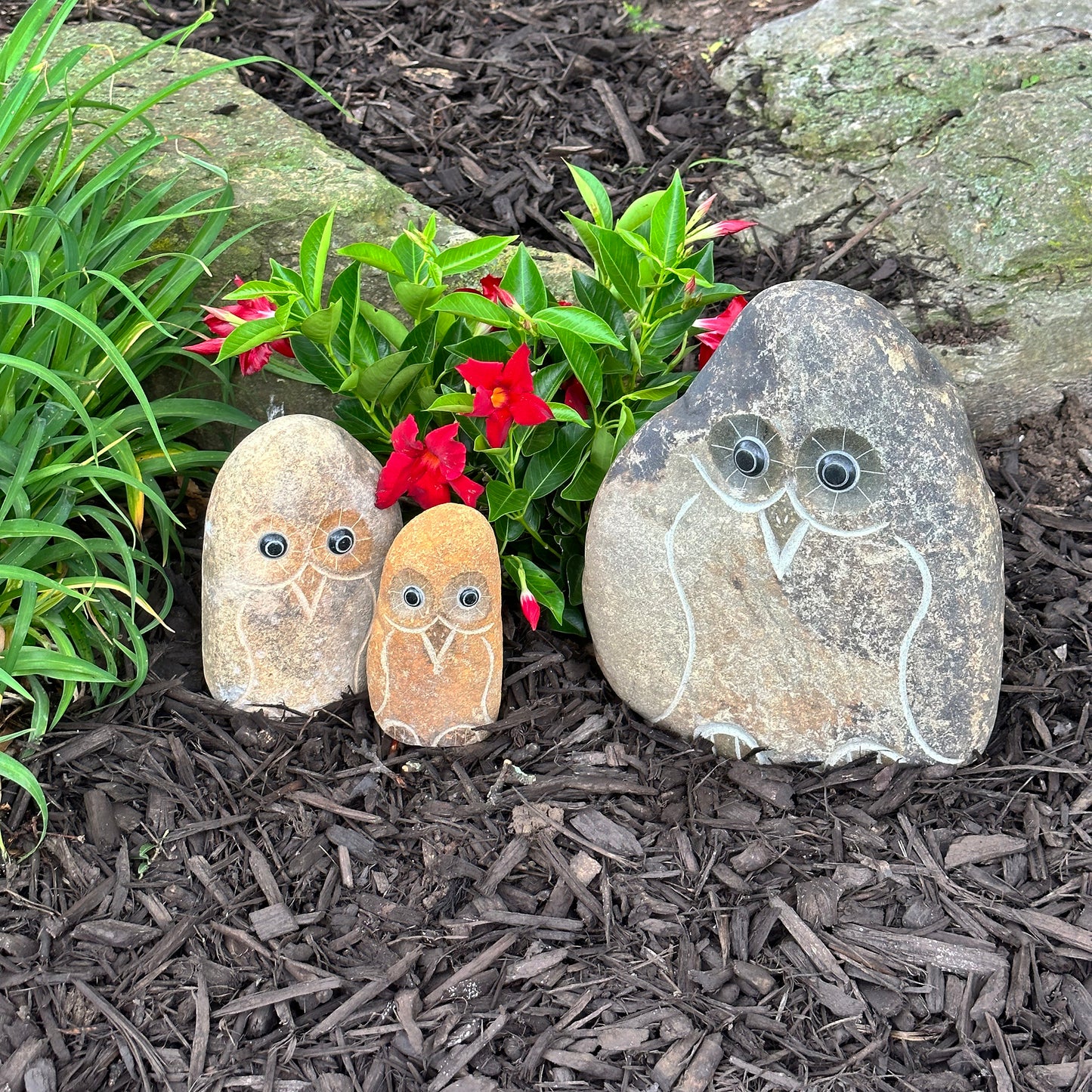 Family of Boulder Owls 3 Pcs 6"8"12"