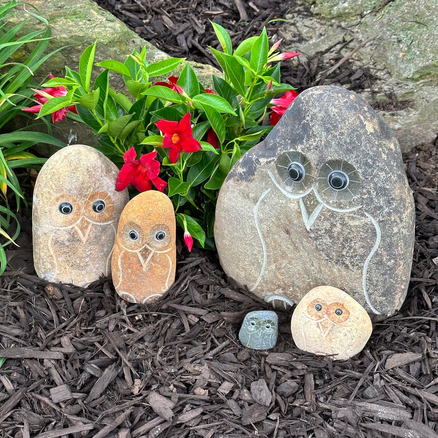 Family of Boulder Owls 5 Pcs 2"4"6"8"12"