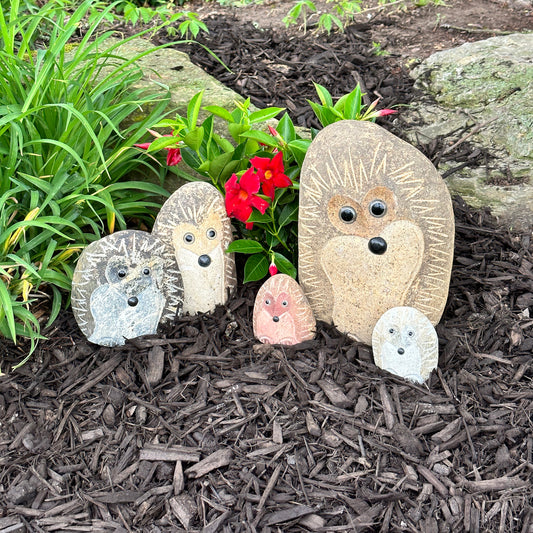 Family of Boulder Standing Hedgehogs 5 Pcs 4"x26"8"12"