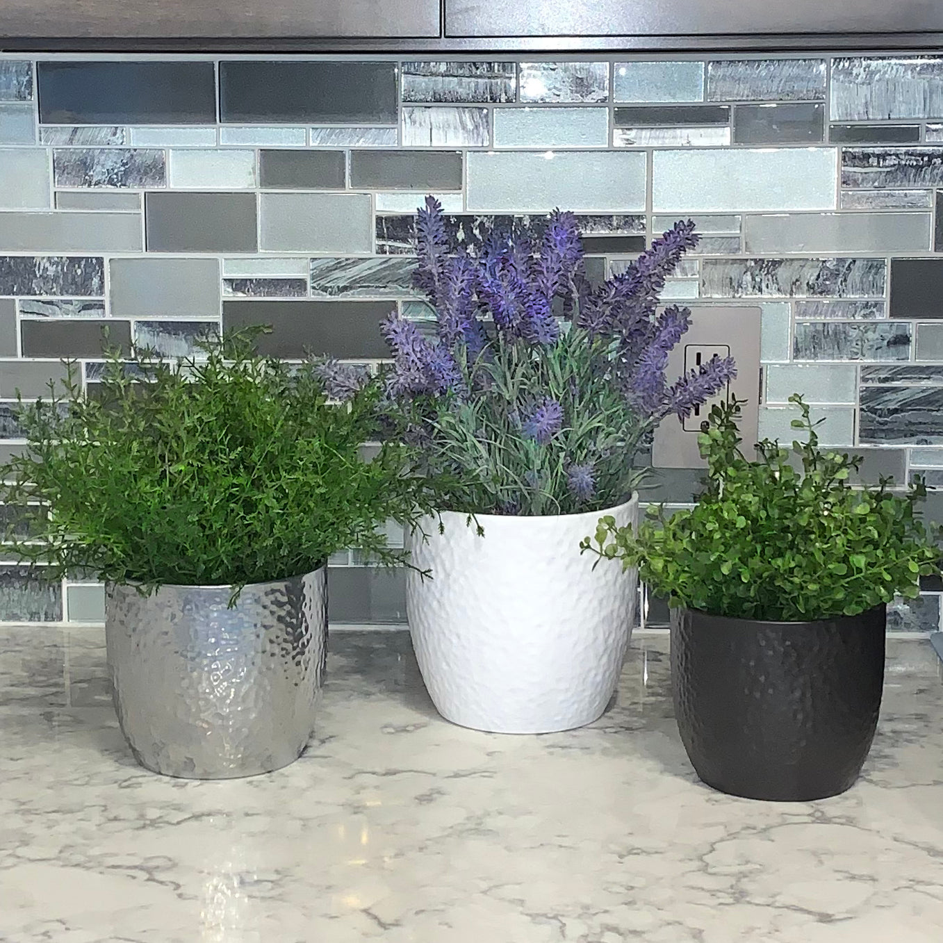 6.3" White 5.5" Silver 5.1" Anthracite 3 Piece Set of Ceramic Boston Pots