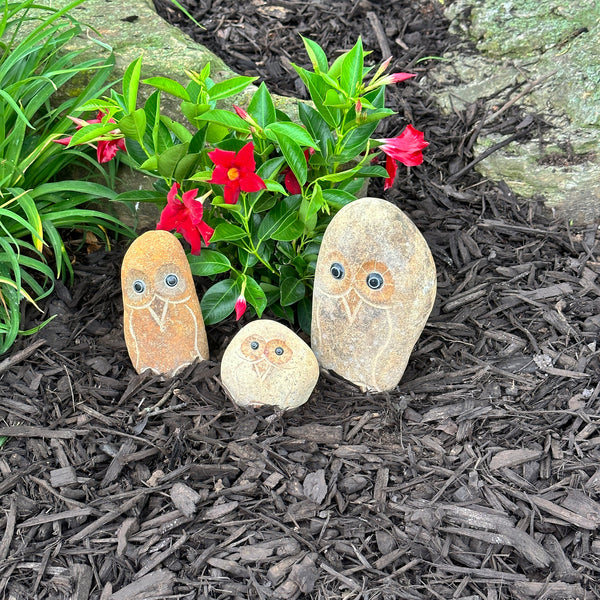 Family of Boulder Owls 3 Pcs 4" 6" 8"