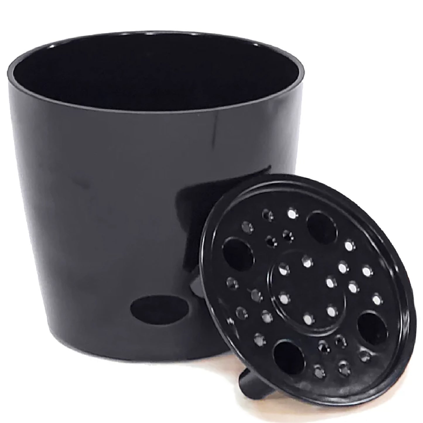 7" Black Round Self-Watering Bamboo Pot