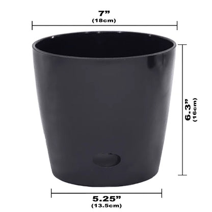 7" Black Round Self-Watering Bamboo Pot