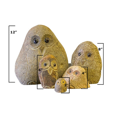 Family of Boulder Owls 5 Pcs 2"4"6"8"12"