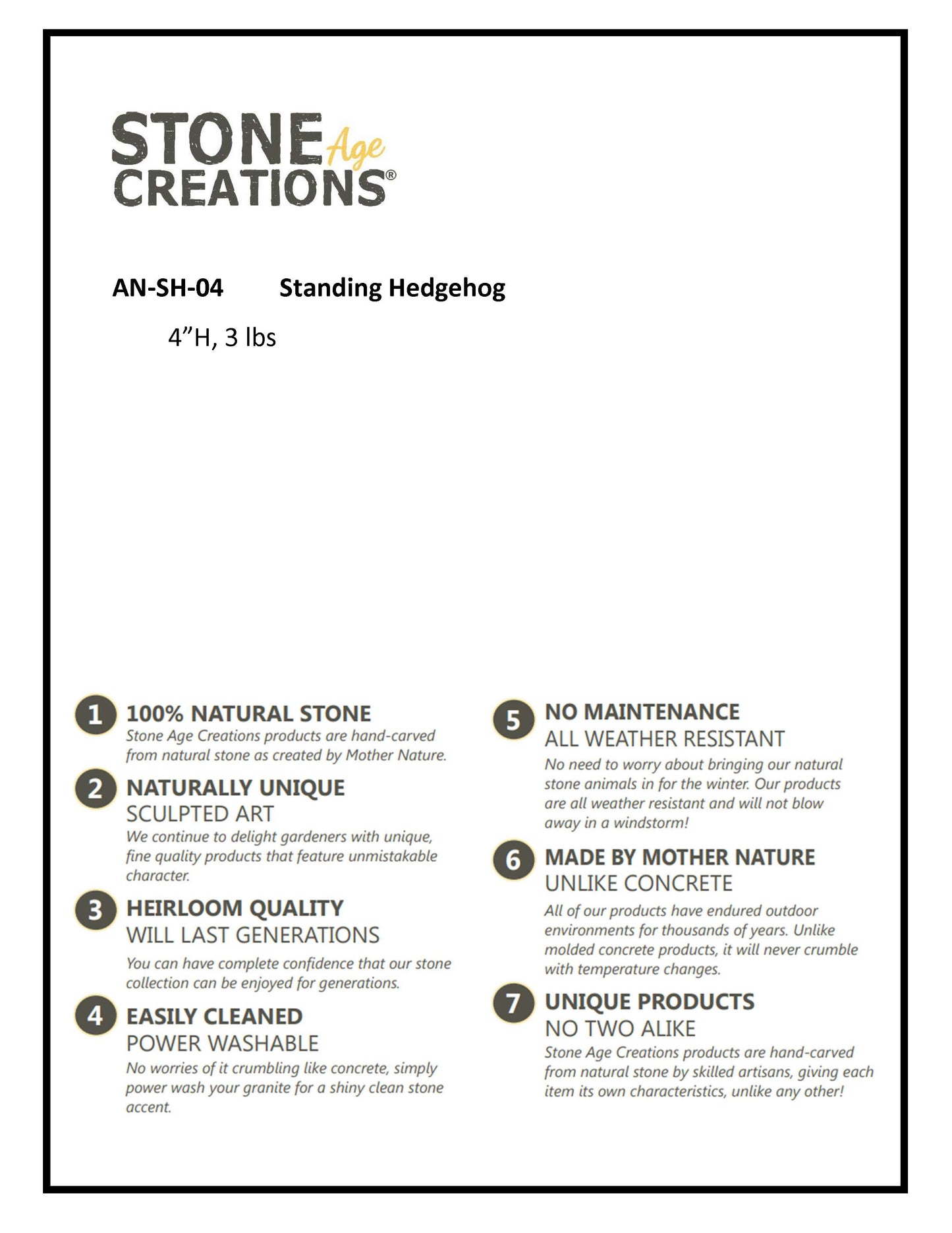 4" Boulder Standing Hedgehog